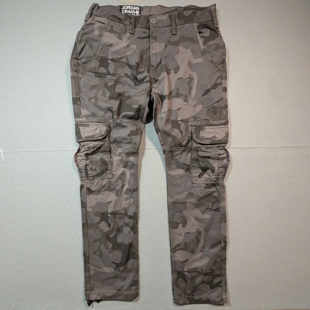 Jordan Craig Cargo Pants Men‎ 32/32 Grey Camo Straight Leg Multi-Pocket